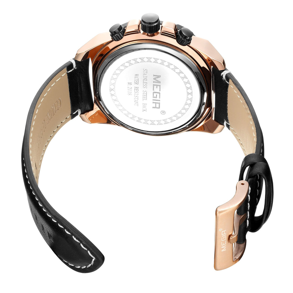 MEGIR Luxury Men Casual Sport Watch Leather Strap Quartz Wristwatch Waterproof Calendar Man Chronograph Clock Montre Homme 2118