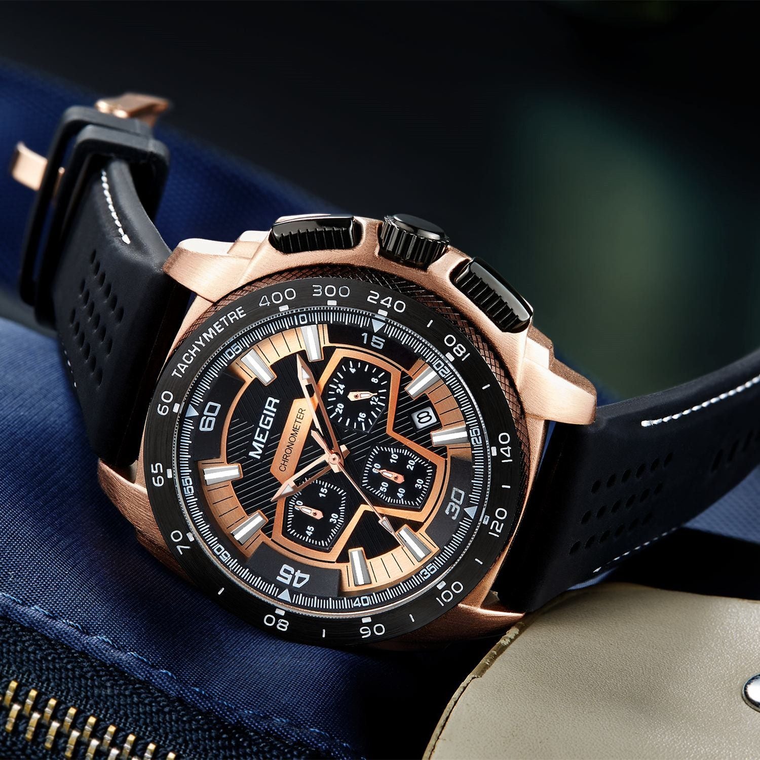 MEGIR Chronograph Men Sport Watches Fashion Silicone Strap Military Quartz Wristwatch Clock Relogio Masculino 2056