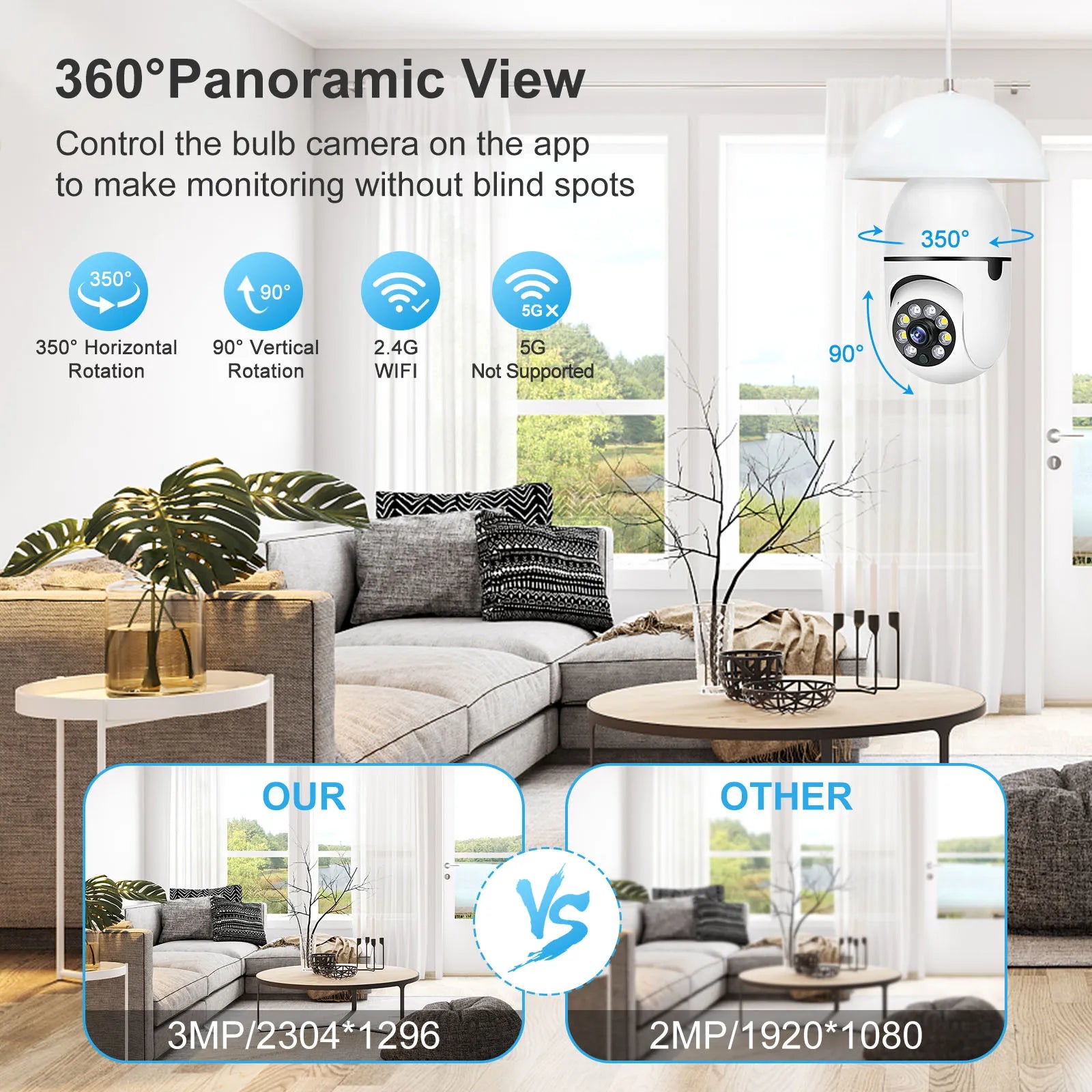 E27 Wifi Camera Bulb 3Mp With Night Vision